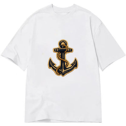 ANCHOR ROPE - classic anchor with rope in navy and gold , sailor - Classic T-shirt - White