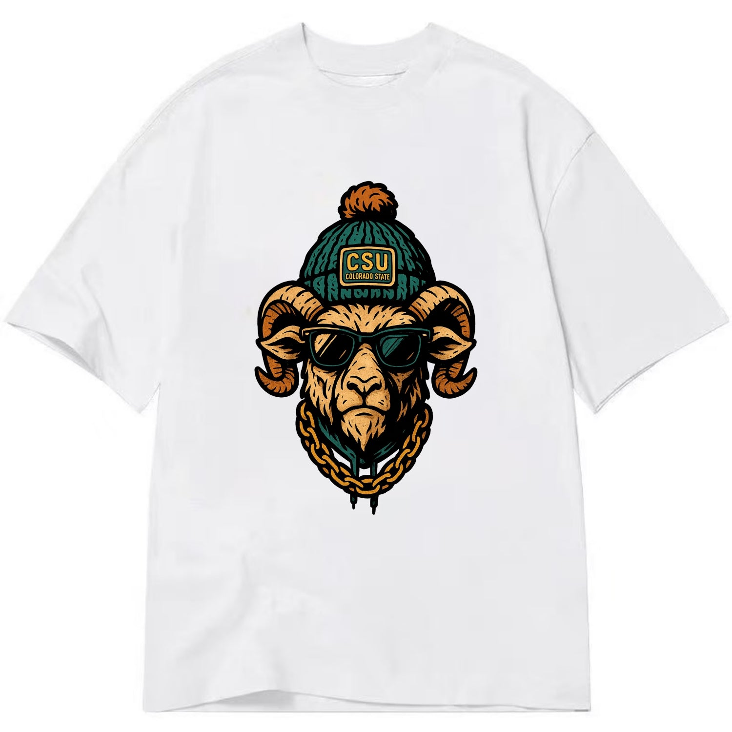 Fort Collins Ram wearing Colorado State beanie with CSU patch - Classic T-shirt - White