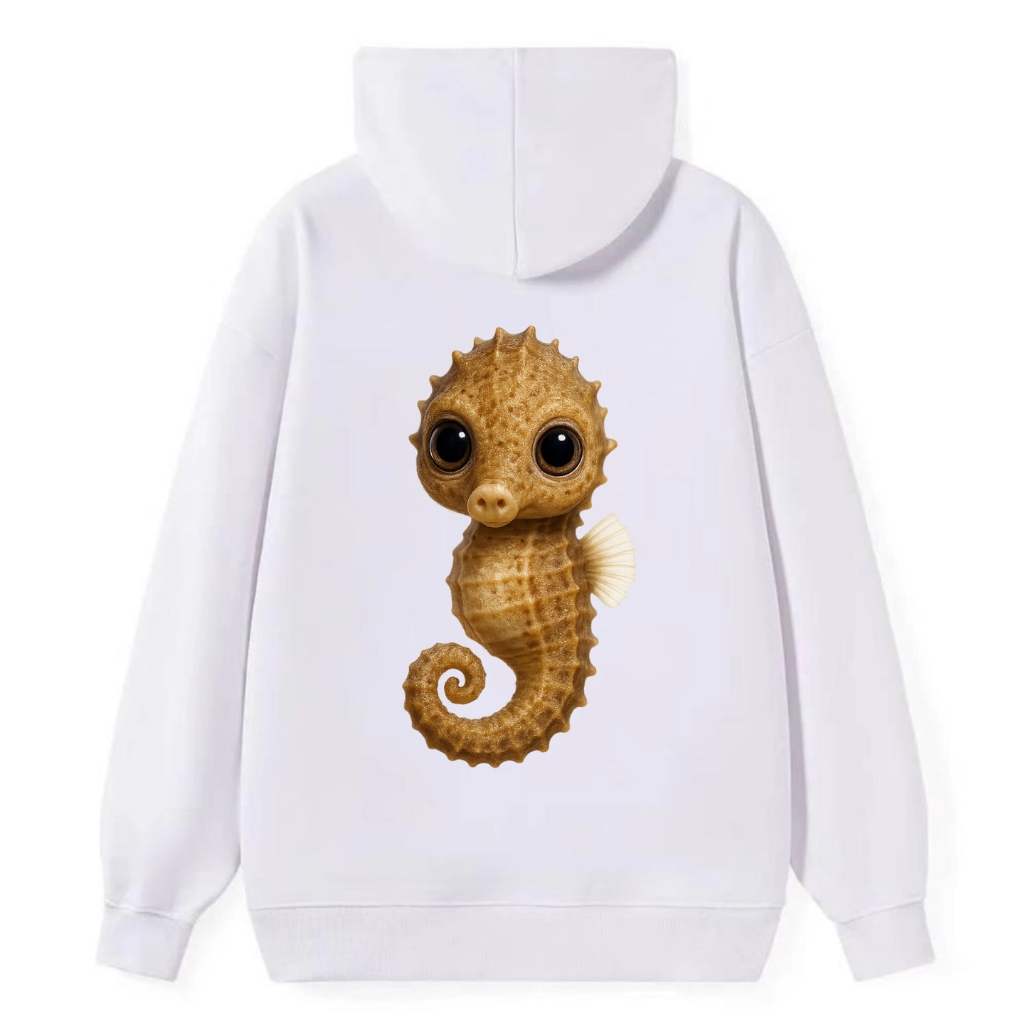 Baby Seahorse - curled tail, snout, large eyes, front-facing, delicate - Classic Pullover Hoodie - White
