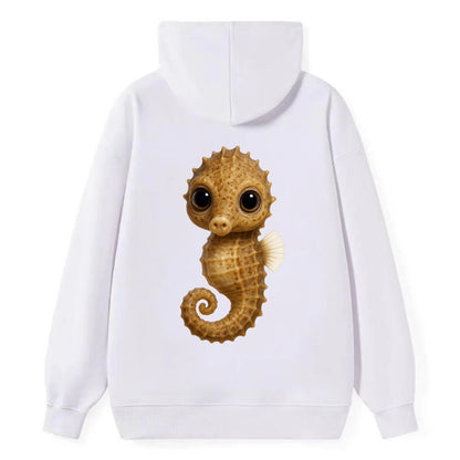 Baby Seahorse - curled tail, snout, large eyes, front-facing, delicate - Classic Pullover Hoodie - White
