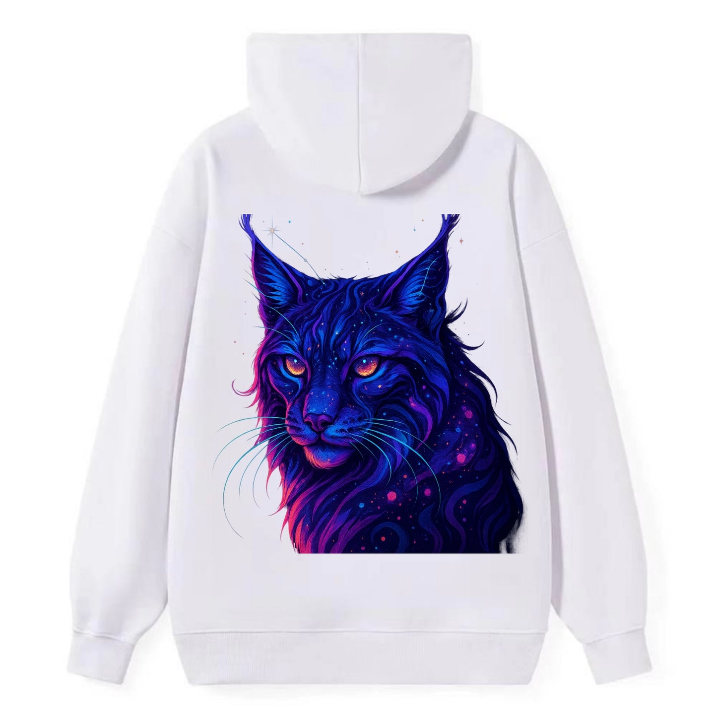 Stealthy lynx with ear tufts forming constellation patterns, nebula spots - Classic Pullover Hoodie - White