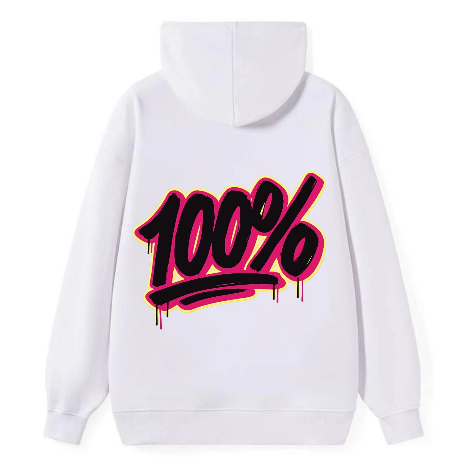 Bold typography design - "100%" - all in, fully committed - Classic Pullover Hoodie - White