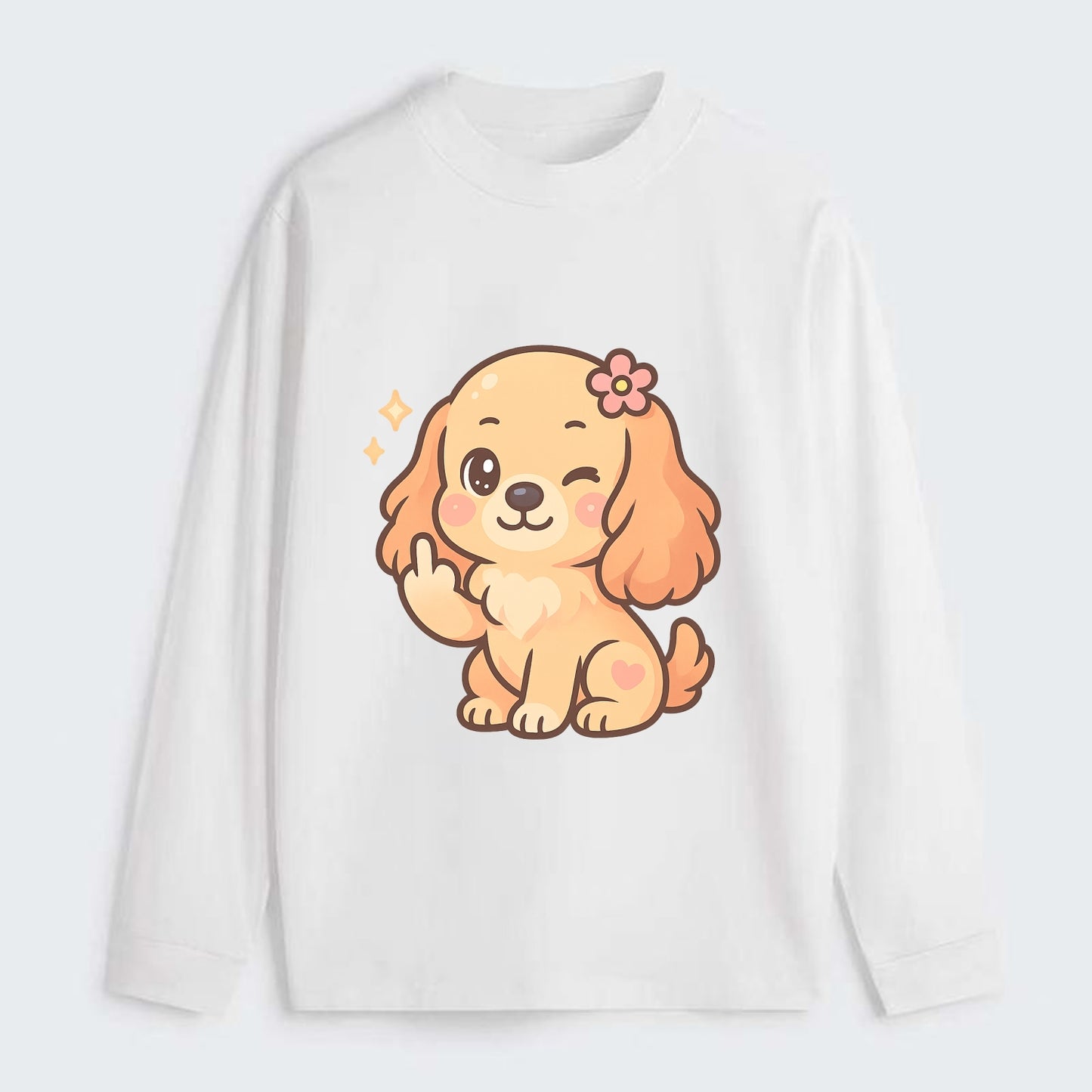 Cocker Spaniel with long wavy ears, gentle face, paw flipping off - Classic Long Sleeve Shirt - White