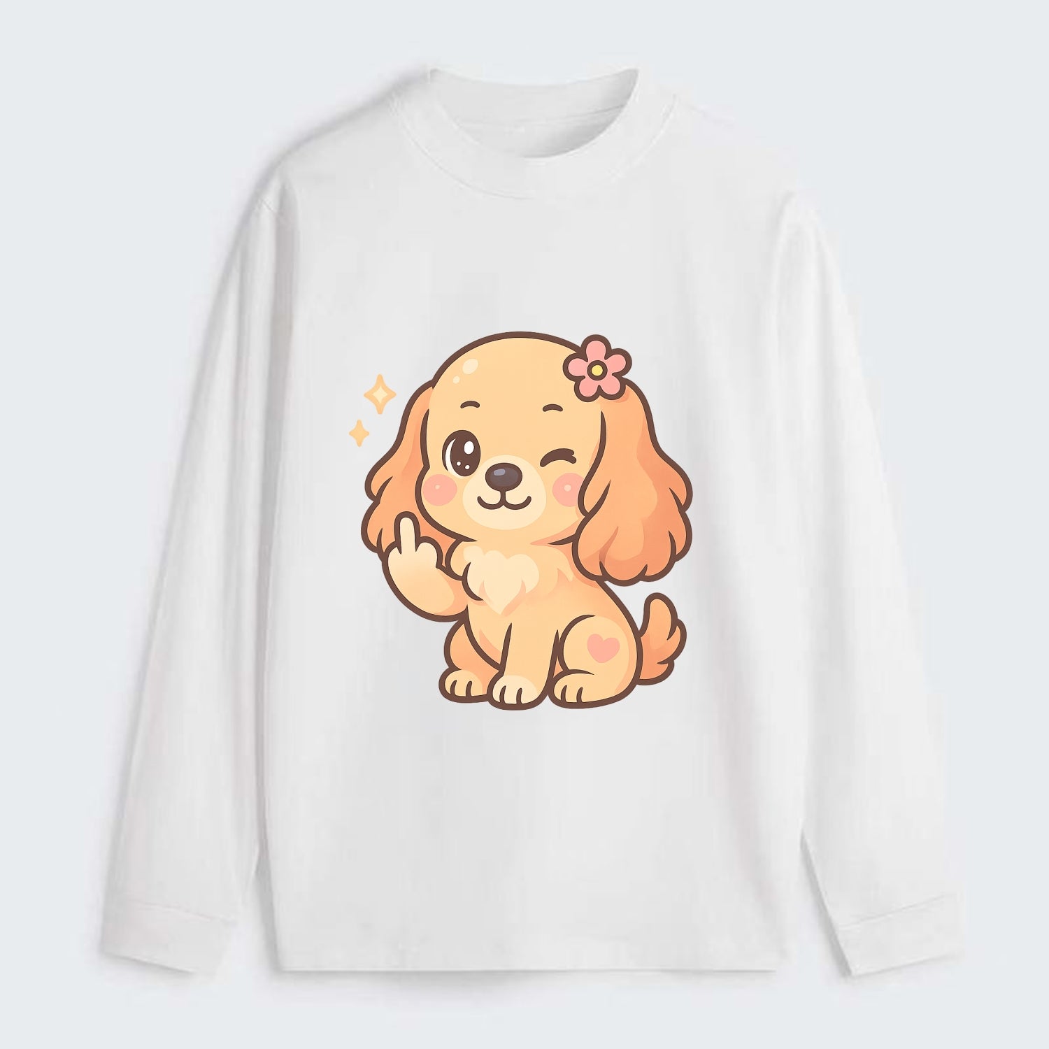 Cocker Spaniel with long wavy ears, gentle face, paw flipping off - Classic Long Sleeve Shirt - White