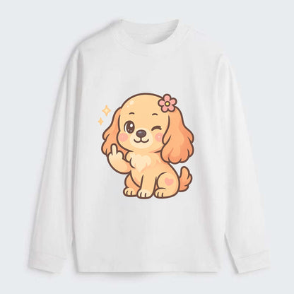 Cocker Spaniel with long wavy ears, gentle face, paw flipping off - Classic Long Sleeve Shirt - White