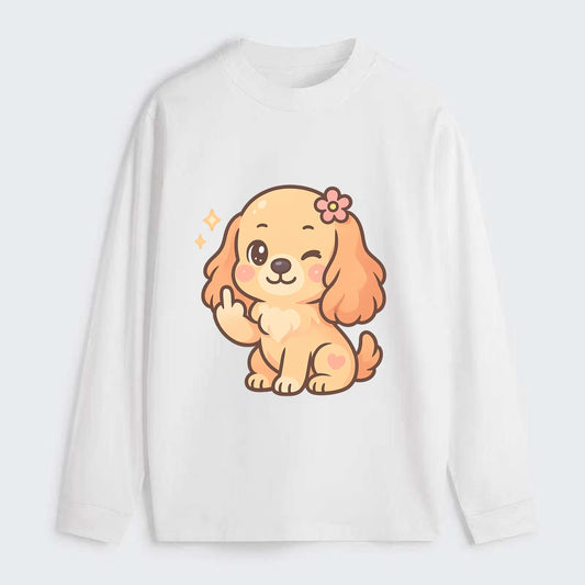 Cocker Spaniel with long wavy ears, gentle face, paw flipping off - Classic Long Sleeve Shirt - White