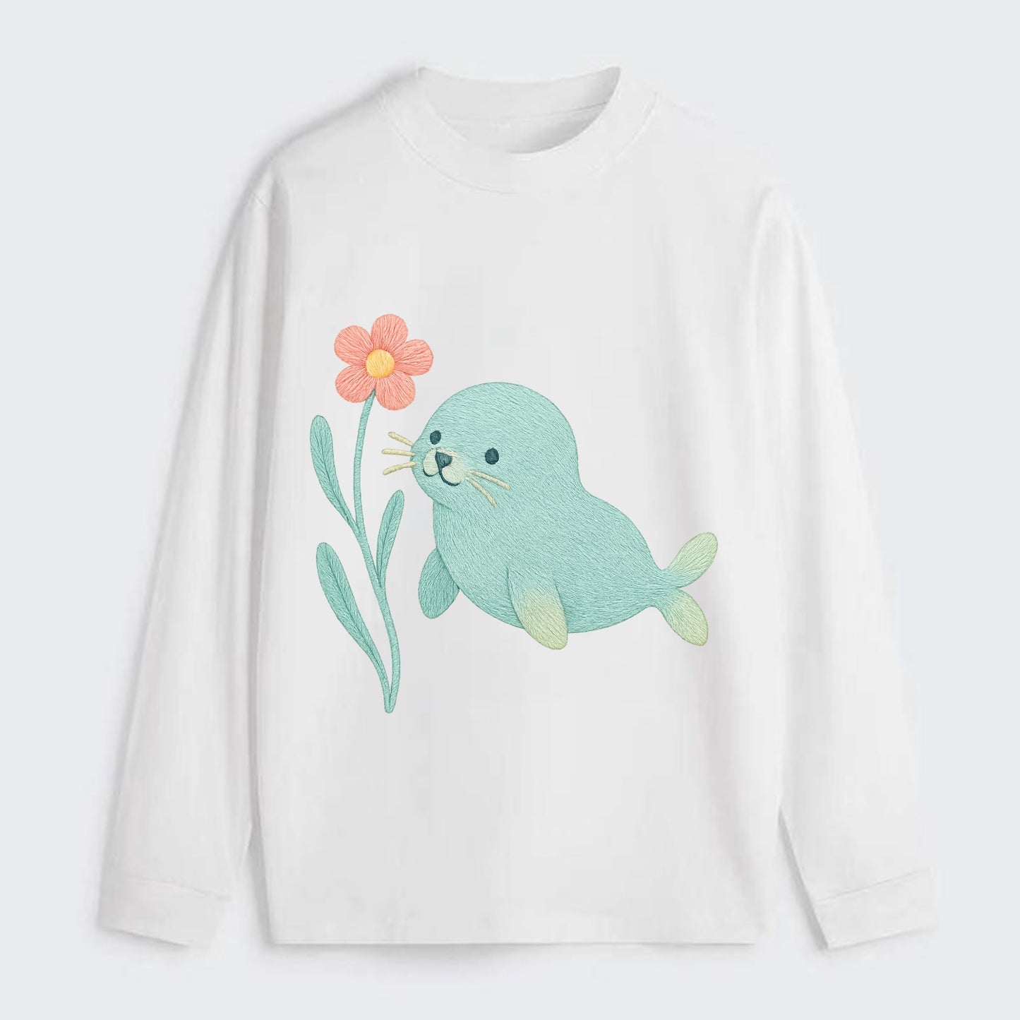 Mint Seal Pup - Classic Long Sleeve Shirt - White