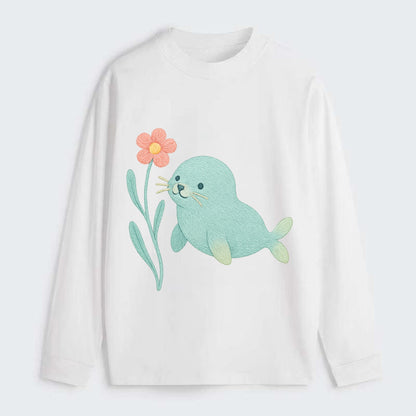 Mint Seal Pup - Classic Long Sleeve Shirt - White