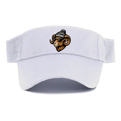 Vegas Desert Bighorn wearing Raiders silver and black beanie with pom pom and wayfarer - Visor - White