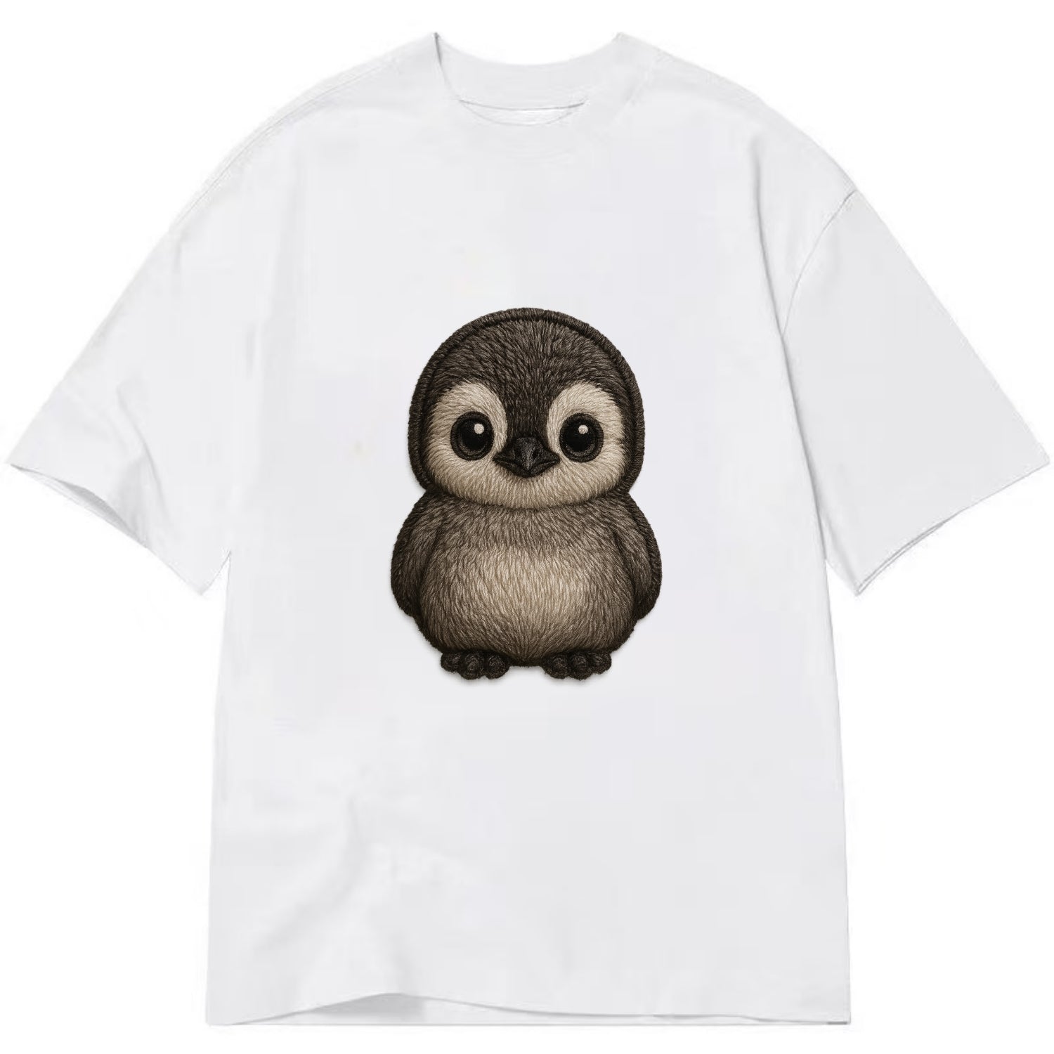 Baby Penguin Chick - gray fluffy, white face, round body, front-facing, tuxedo - Classic T-shirt - White