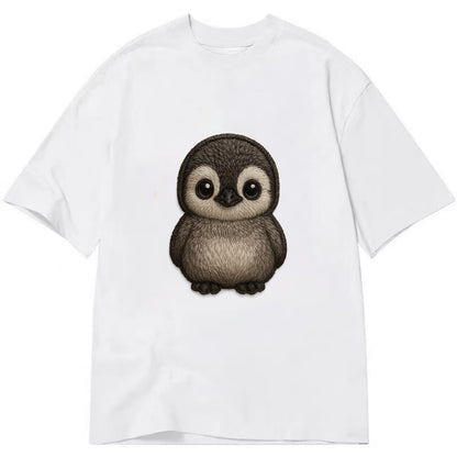 Baby Penguin Chick - gray fluffy, white face, round body, front-facing, tuxedo - Classic T-shirt - White