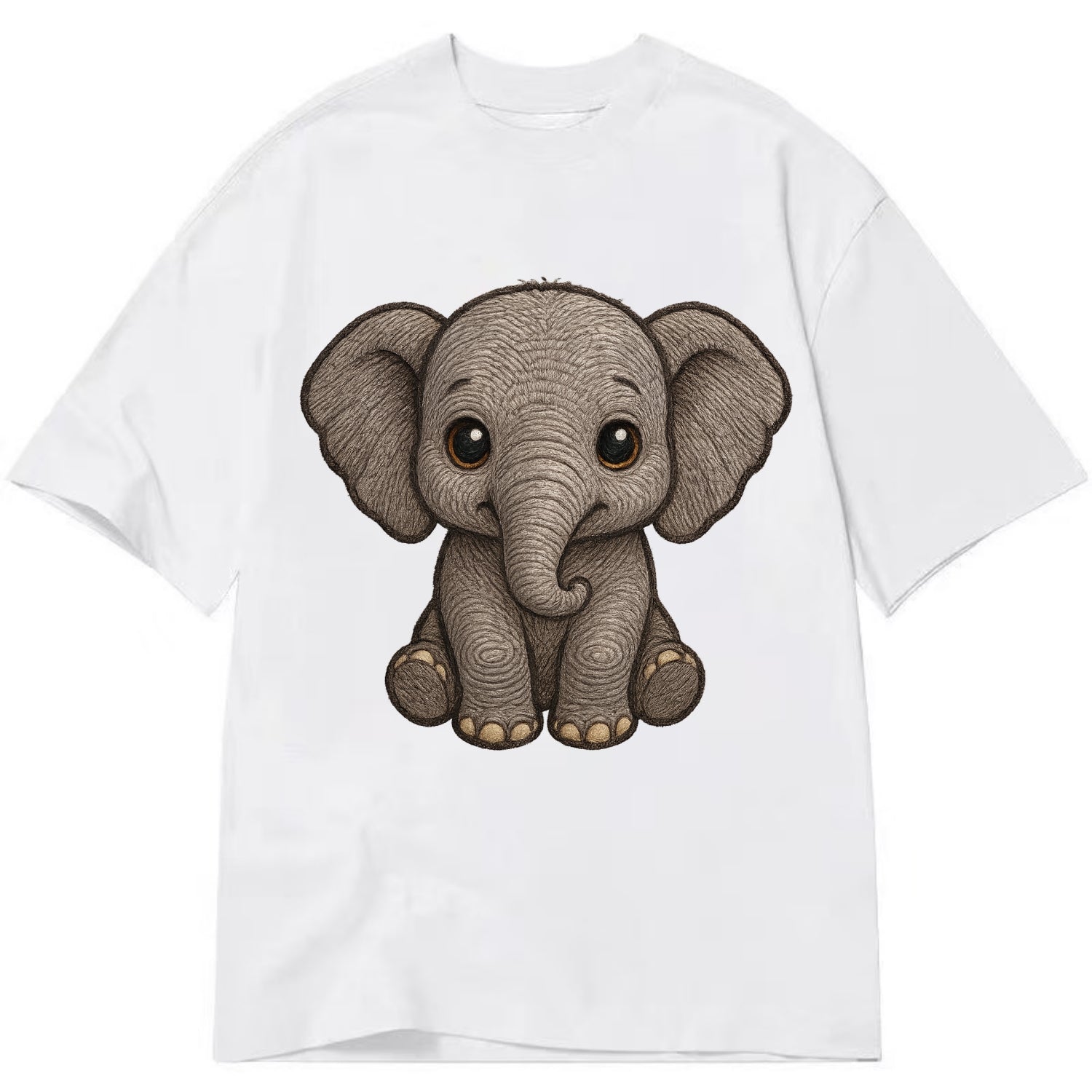 Baby Elephant - gray wrinkly, tiny trunk, large floppy ears, kind dark eyes, - Classic T-shirt - White