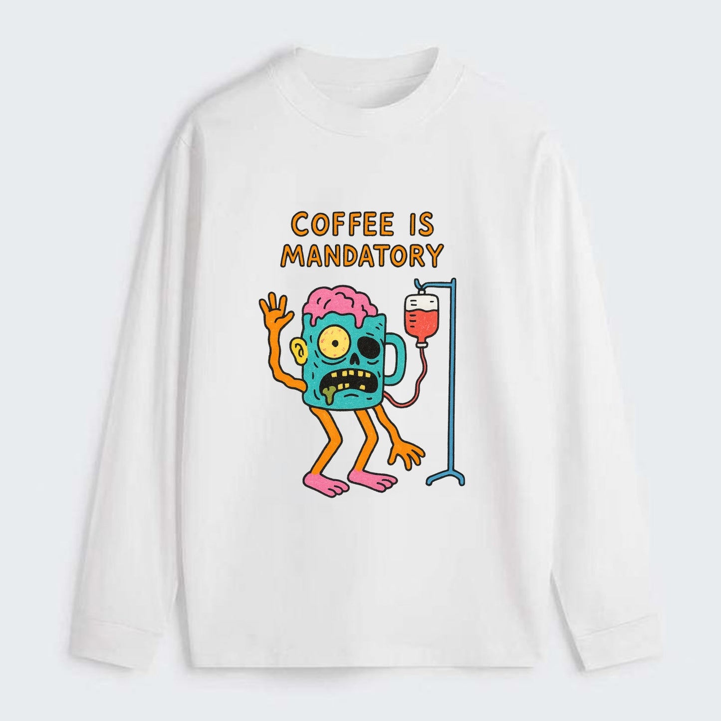 COFFEE IS MANDATORY | Zombie mug with IV drip - Classic Long Sleeve Shirt - White