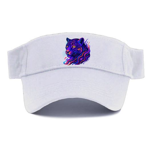 Powerful jaguar with rosettes containing miniature galaxies, cosmic purple and orange - Visor - White