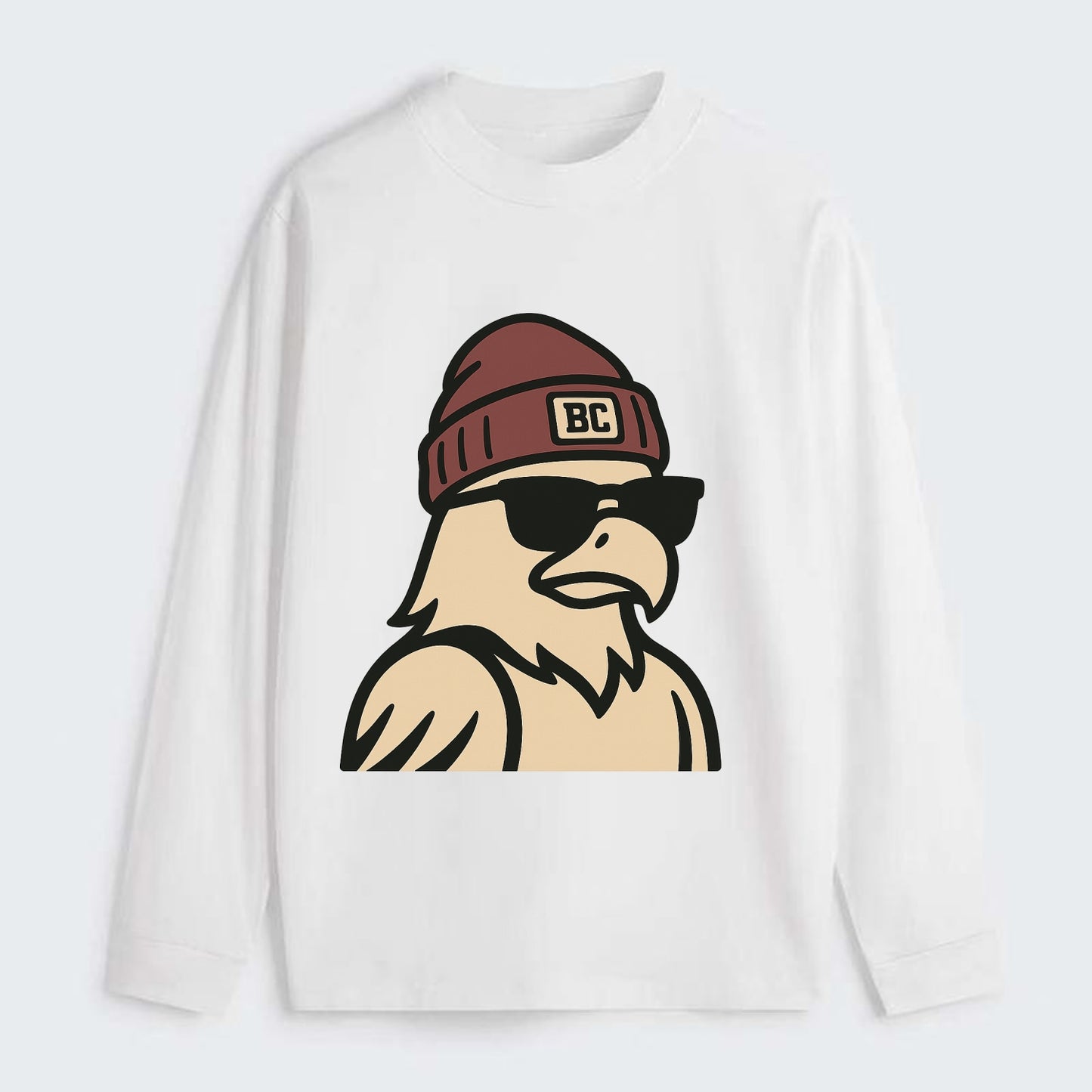 Chestnut Hill Eagle wearing Boston College beanie with BC patch - Classic Long Sleeve Shirt - White