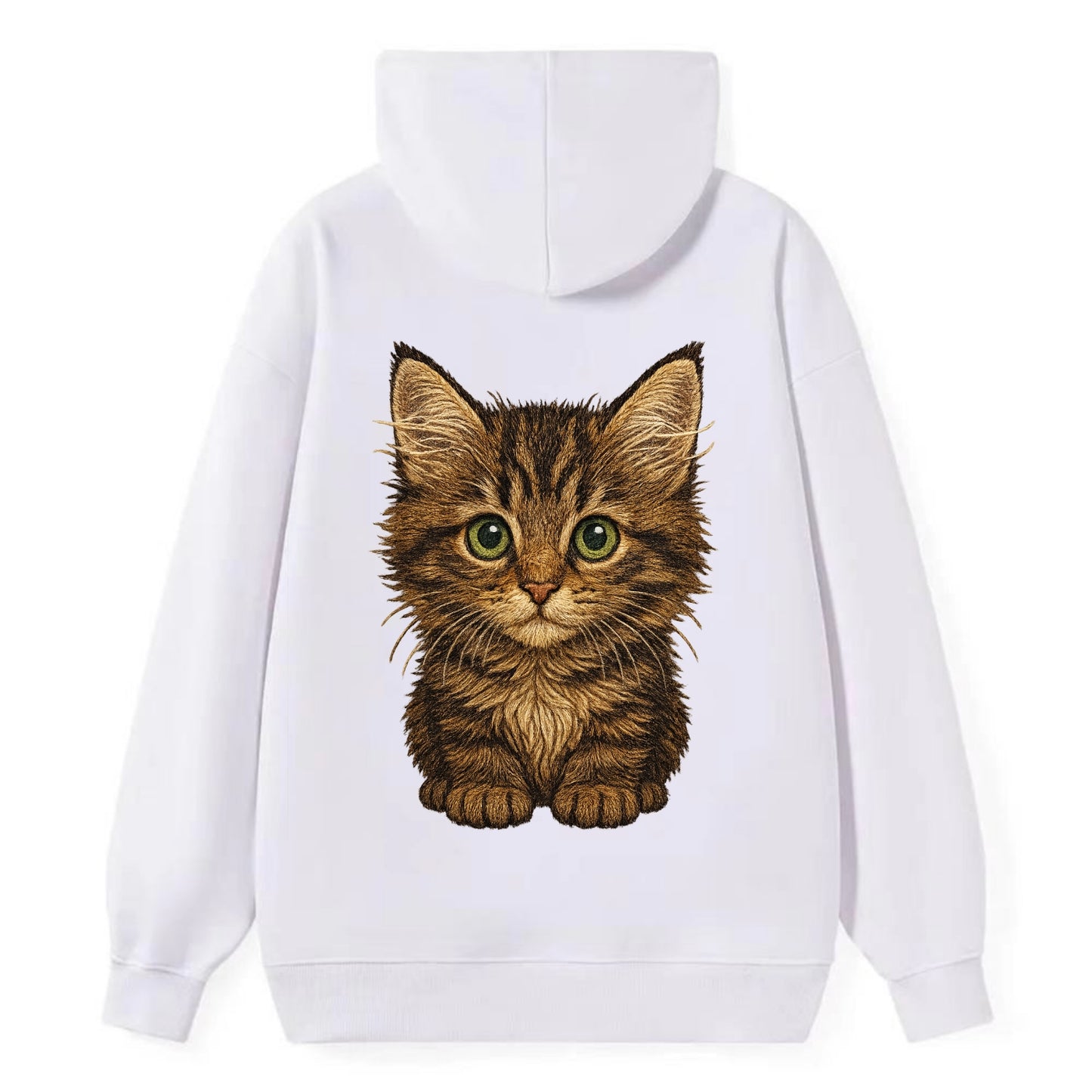 Baby Maine Coon Kitten - large fluffy tabby, tufted ears, big green eyes, - Classic Pullover Hoodie - White