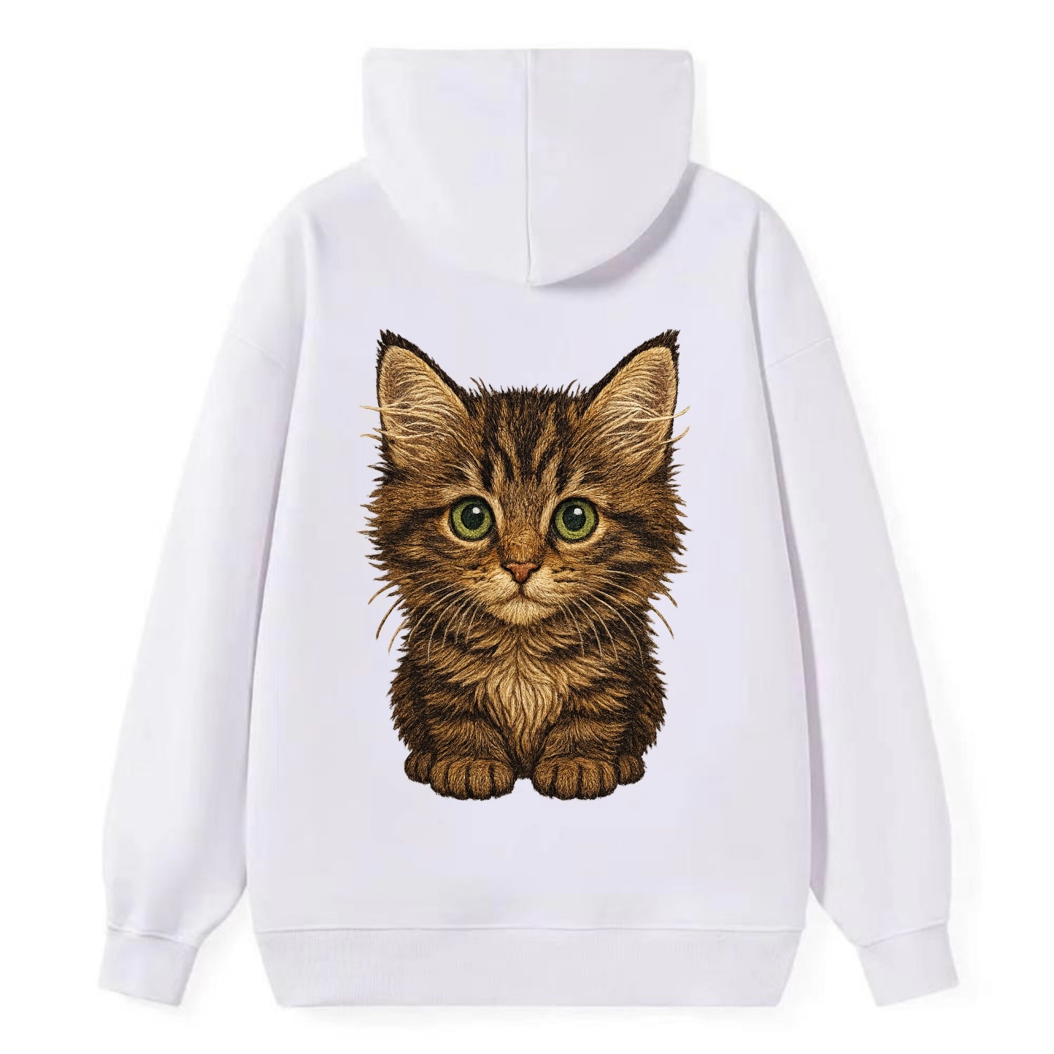 Baby Maine Coon Kitten - large fluffy tabby, tufted ears, big green eyes, - Classic Pullover Hoodie - White