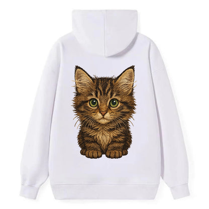 Baby Maine Coon Kitten - large fluffy tabby, tufted ears, big green eyes, - Classic Pullover Hoodie - White