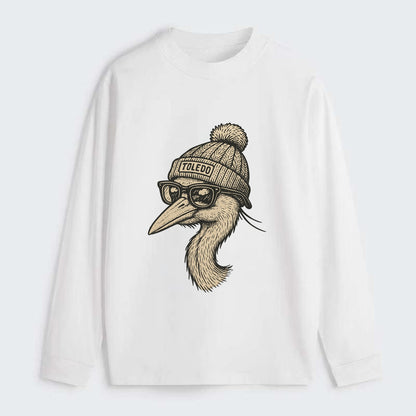 Toledo Great Blue Heron wearing Toledo beanie with pom pom and wayfarer - Classic Long Sleeve Shirt - White