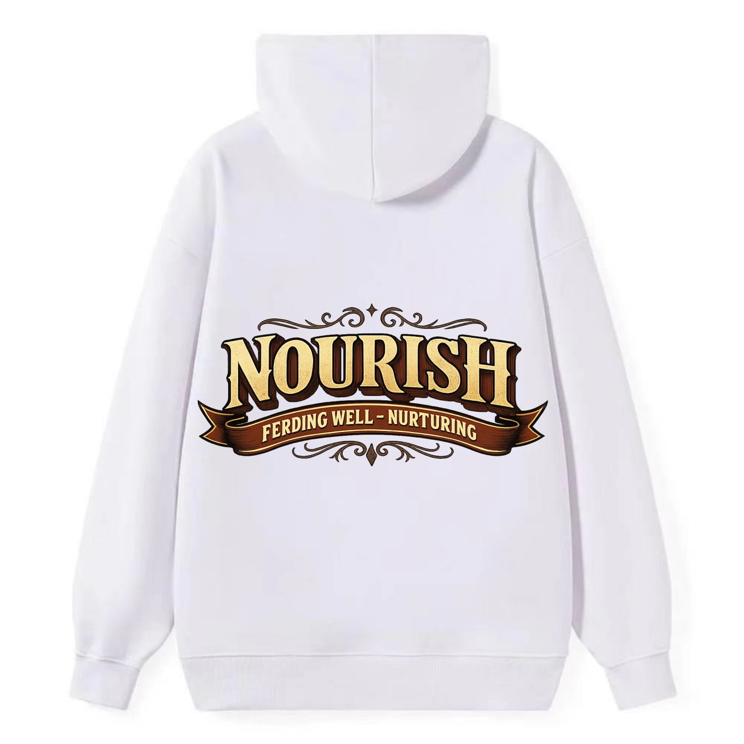 Bold typography design - "NOURISH" - feeding well, nurturing - Classic Pullover Hoodie - White