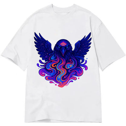 Mysterious raven with feathers showing future visions in neon colors, wings - Classic T-shirt - White