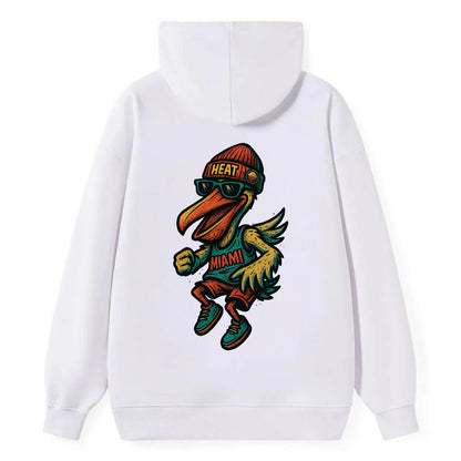 Miami Pelican wearing Heat beanie with sunset patch and wayfarer - Classic Pullover Hoodie - White