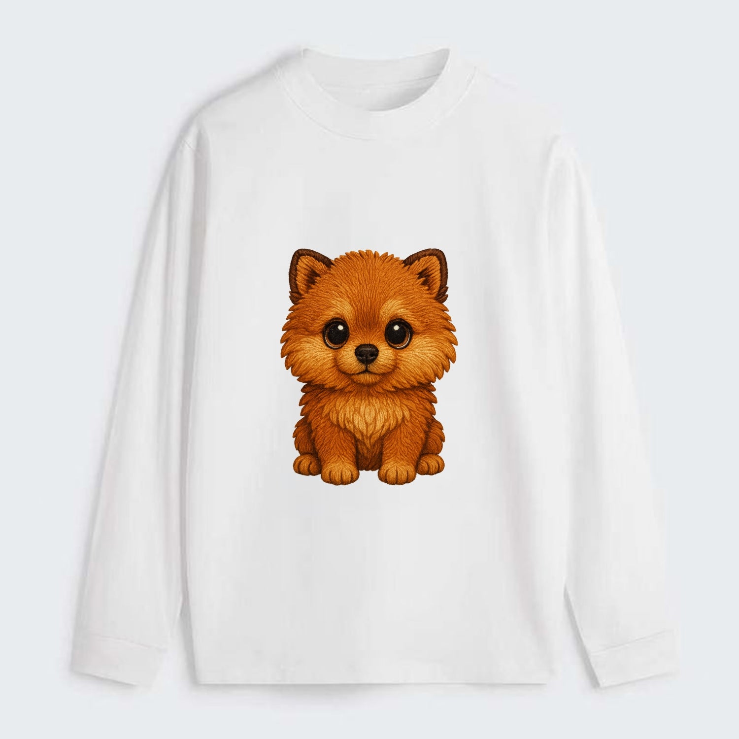 Baby Pomeranian Puppy - fluffy orange ball, fox face, tiny body, bright - Classic Long Sleeve Shirt - White