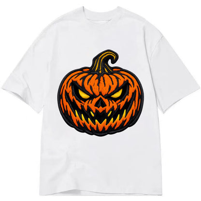 HALLOWEEN PUMPKIN - jack o lantern in orange and black , spooky - Classic T-shirt - White