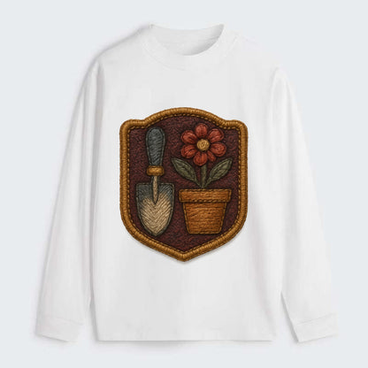 Garden trowel with flower pot - gardener badge - Classic Long Sleeve Shirt - White