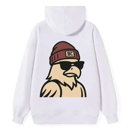 Chestnut Hill Eagle wearing Boston College beanie with BC patch - Classic Pullover Hoodie - White