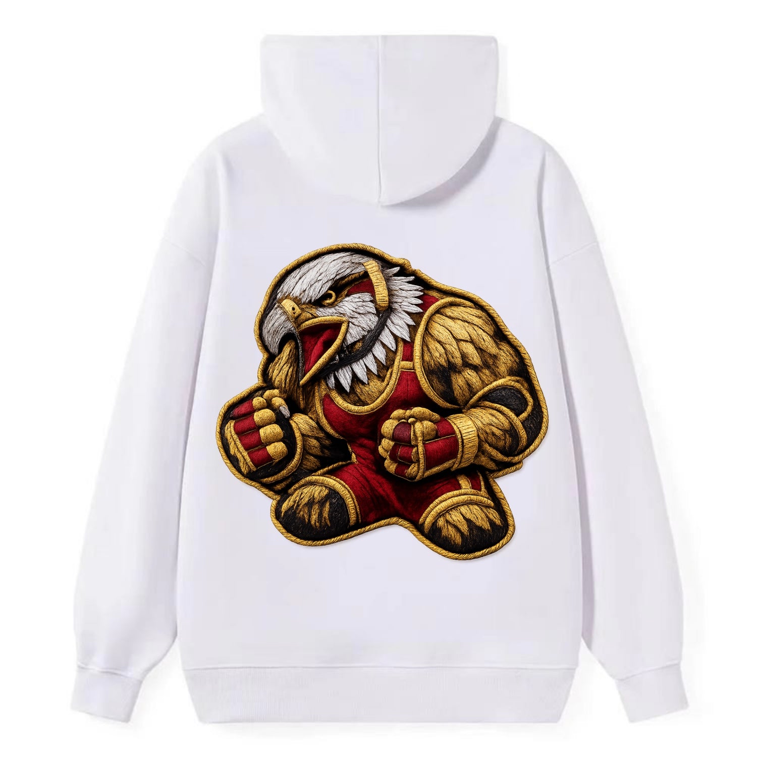 Embroidered patch design - WRESTLING EAGLE - fierce eagle with wrestling - Classic Pullover Hoodie - White