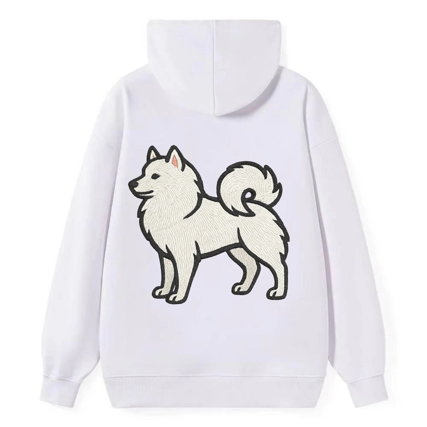 American Eskimo Dog - White spitz embroidered standing design - Classic Pullover Hoodie - White