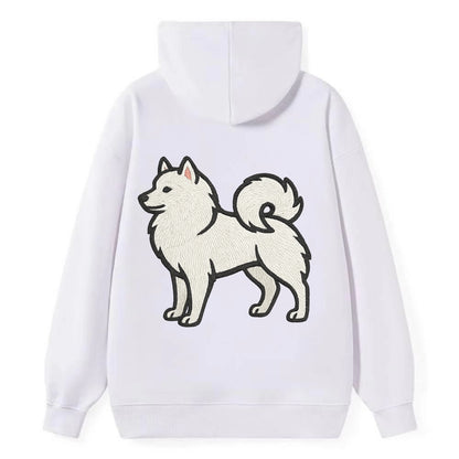 American Eskimo Dog - White spitz embroidered standing design - Classic Pullover Hoodie - White