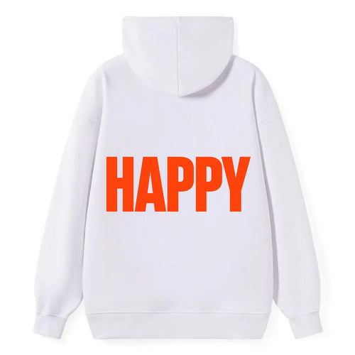 Bold typography design - HAPPY - joyful, content, pleased - Classic Pullover Hoodie
