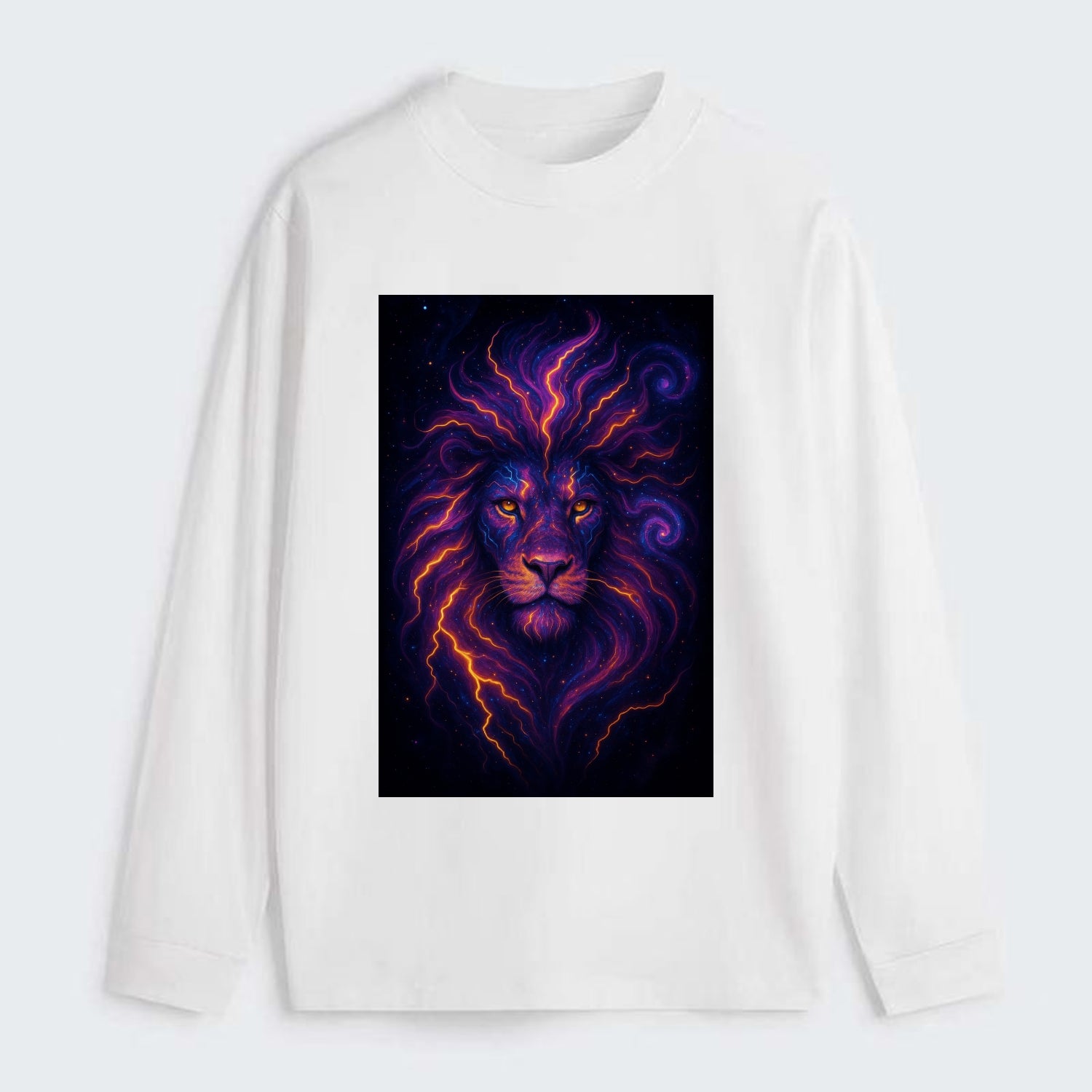 Regal lion with mane made of electric currents, neon yellow and hot - Classic Long Sleeve Shirt - White