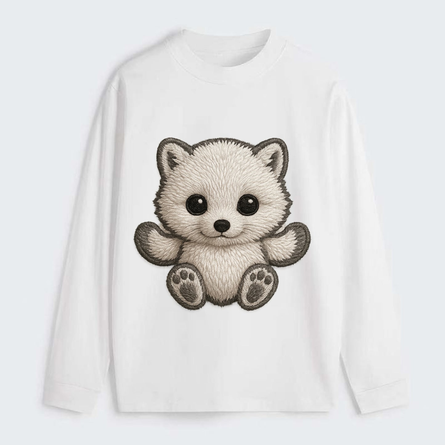 Baby Arctic Fox - white fluffy, tiny black nose, bright curious eyes, - Classic Long Sleeve Shirt - White
