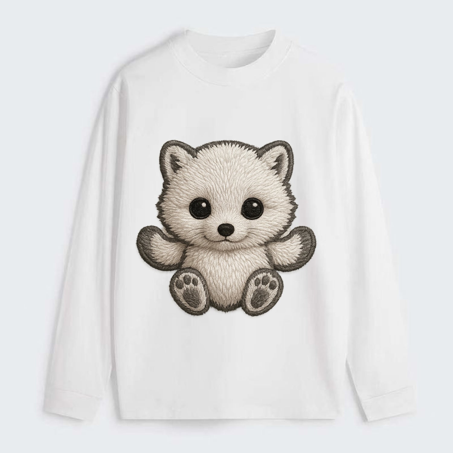 Baby Arctic Fox - white fluffy, tiny black nose, bright curious eyes, - Classic Long Sleeve Shirt - White