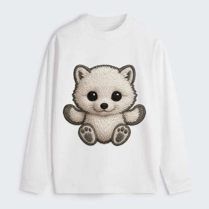 Baby Arctic Fox - white fluffy, tiny black nose, bright curious eyes, - Classic Long Sleeve Shirt - White