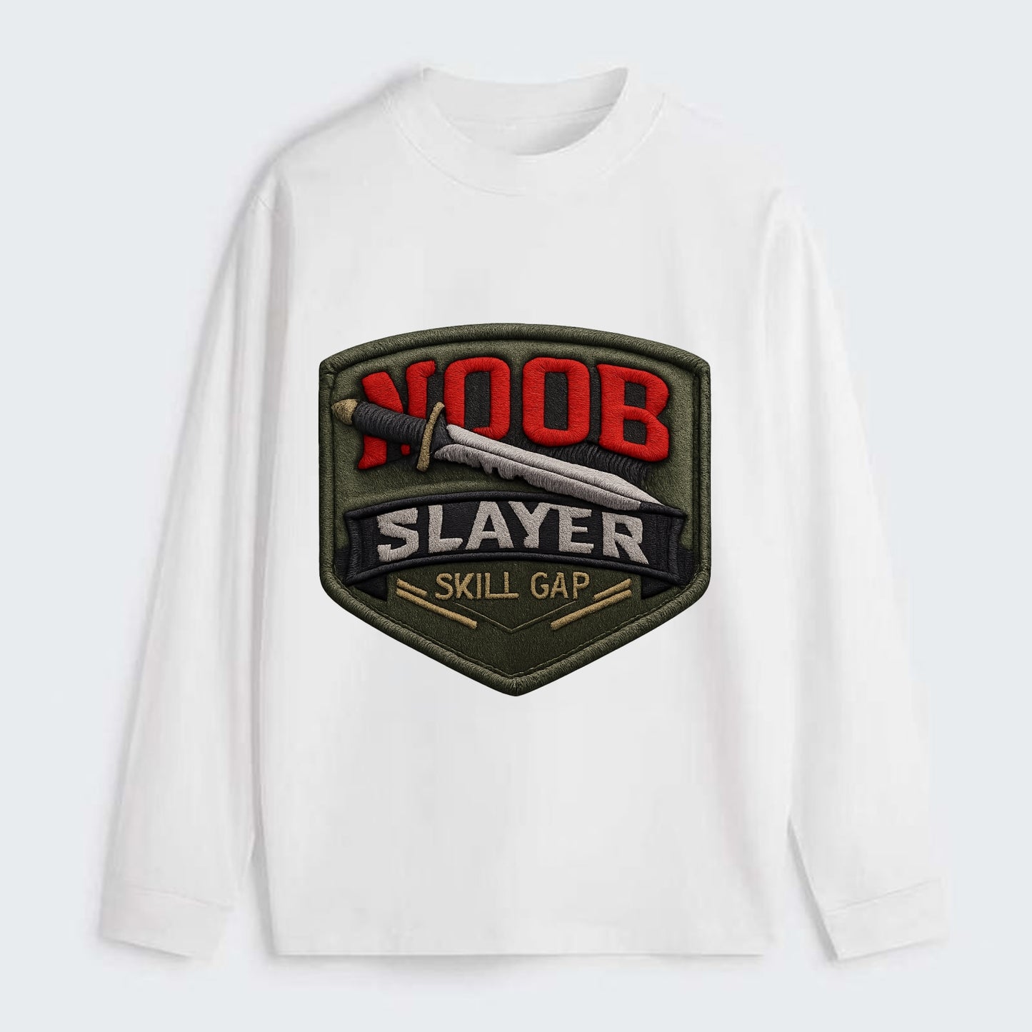 NOOB SLAYER - sword through noob text in red and silver , skill gap - Classic Long Sleeve Shirt - White