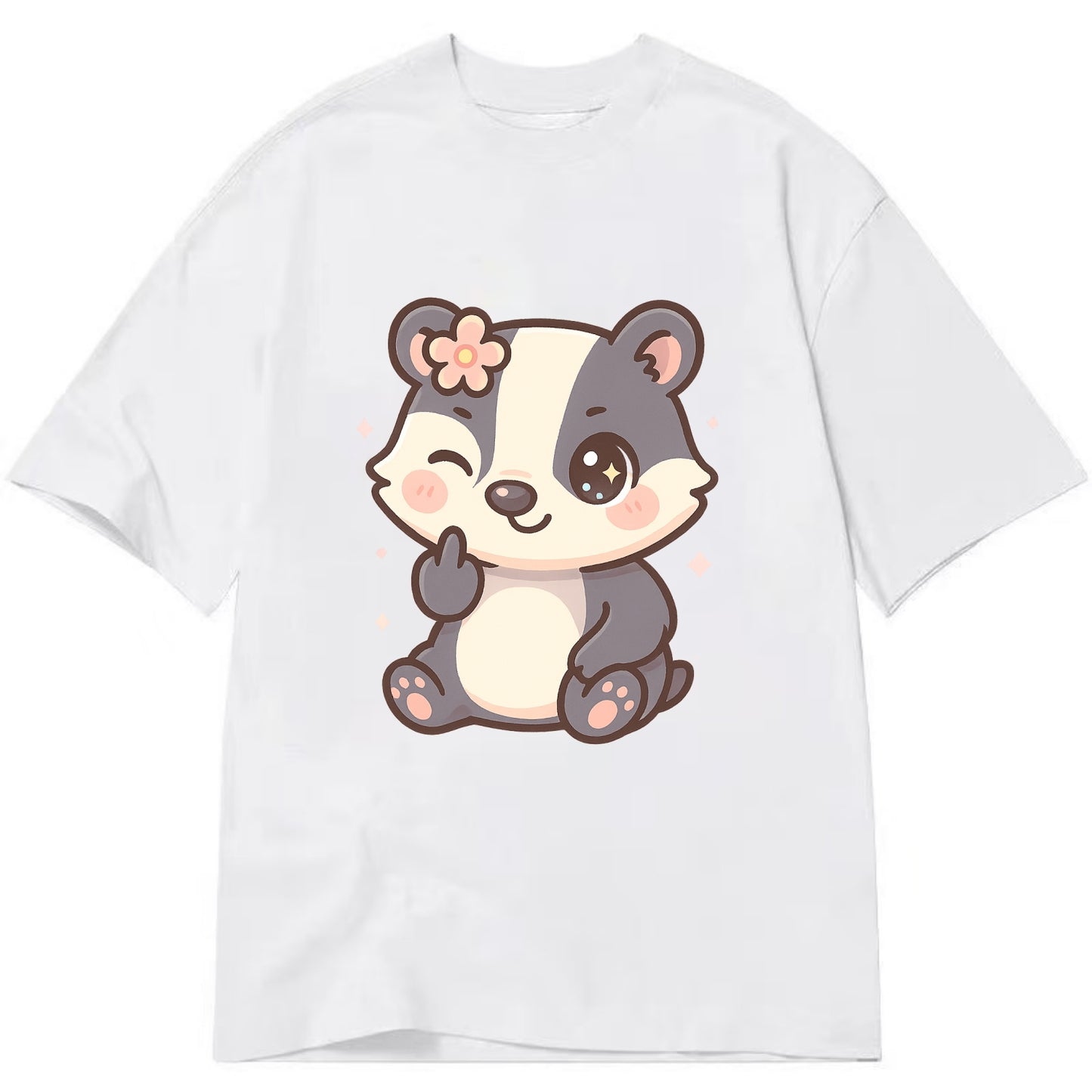 adorable badger with black and white stripes, one paw giving finger - Classic T-shirt - White