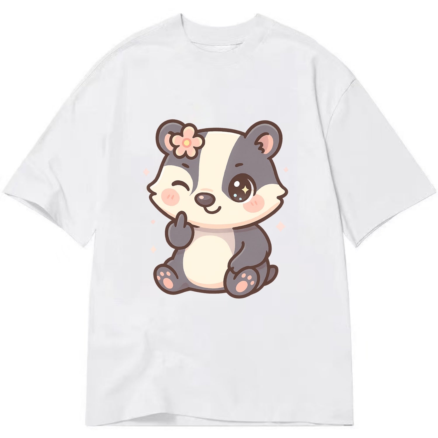 adorable badger with black and white stripes, one paw giving finger - Classic T-shirt - White