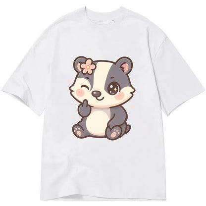 adorable badger with black and white stripes, one paw giving finger - Classic T-shirt - White