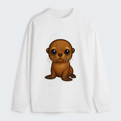 Baby California Sea Lion - golden brown, large expressive eyes, - Classic Long Sleeve Shirt - White