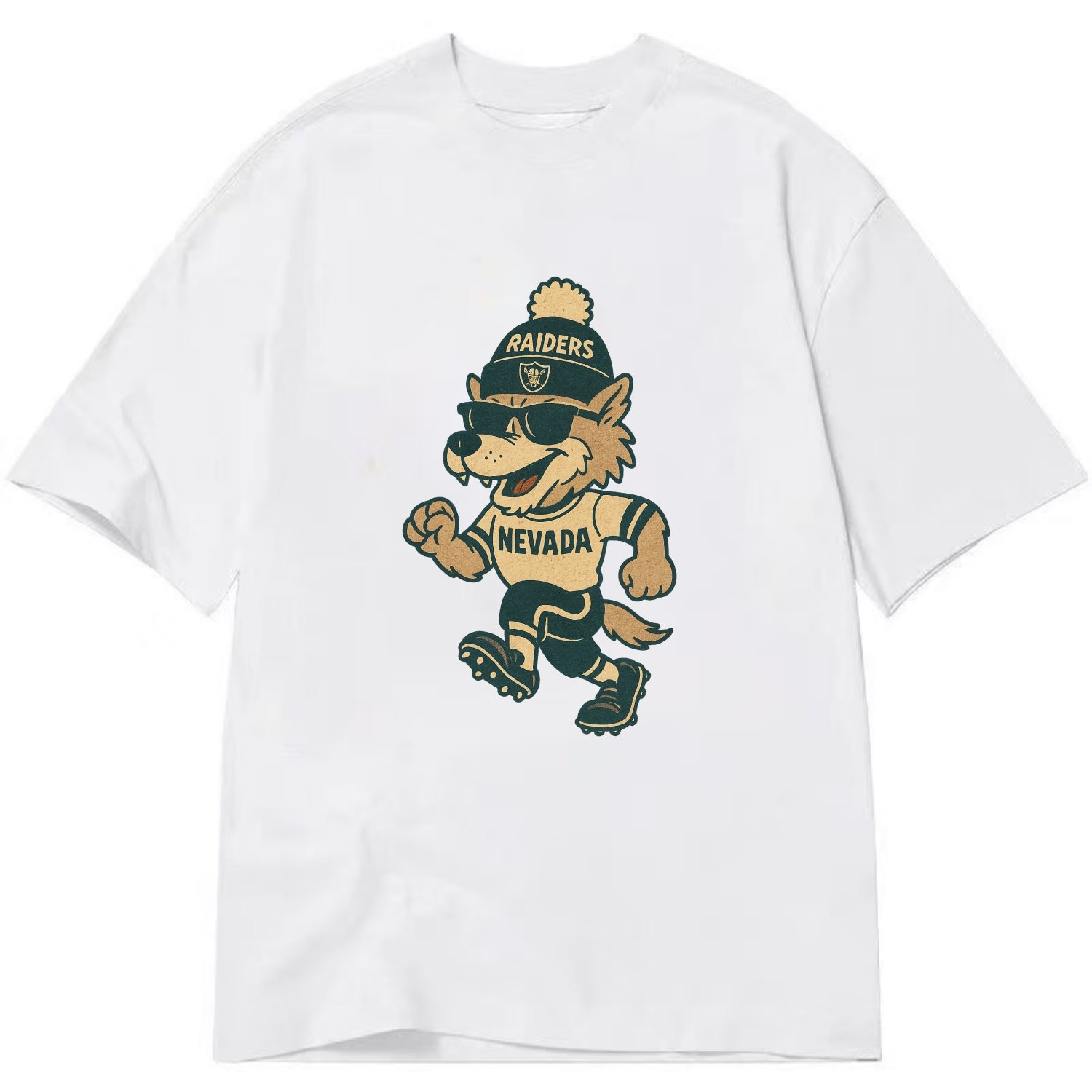 Nevada Wolf wearing Raiders beanie with outlaw patch and wayfarer sunglasses - Classic T-shirt - White