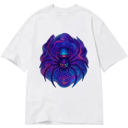 Tech spider with legs showing circuit board patterns, web glowing in neon grid - Classic T-shirt - White
