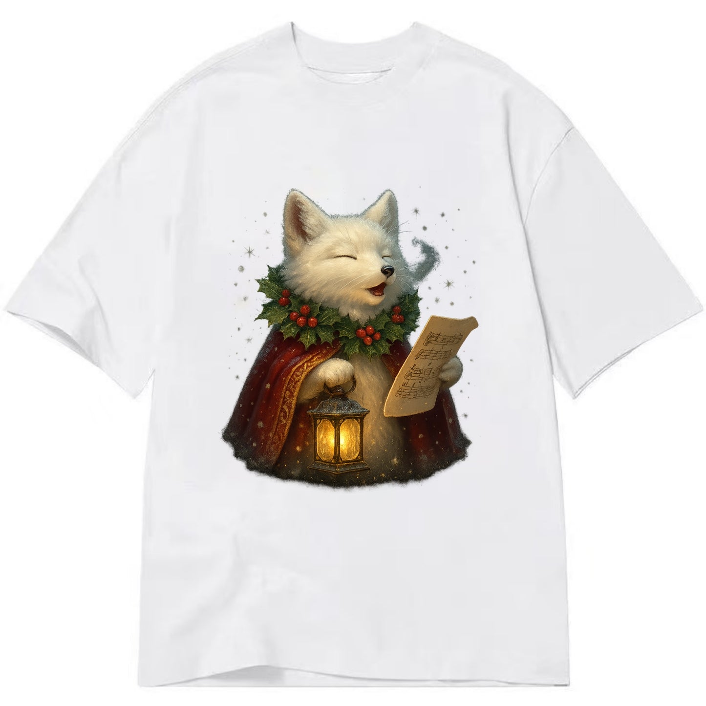Snowbound Arctic Fox Caroler  - Classic T-shirt - White