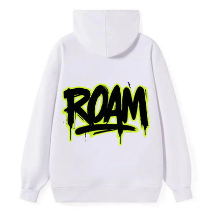 Bold typography design - "ROAM" - wander freely, no destination needed - Classic Pullover Hoodie - White