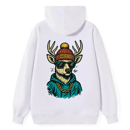New Hampshire White-tailed Deer wearing Manchester beanie with pom pom - Classic Pullover Hoodie - White