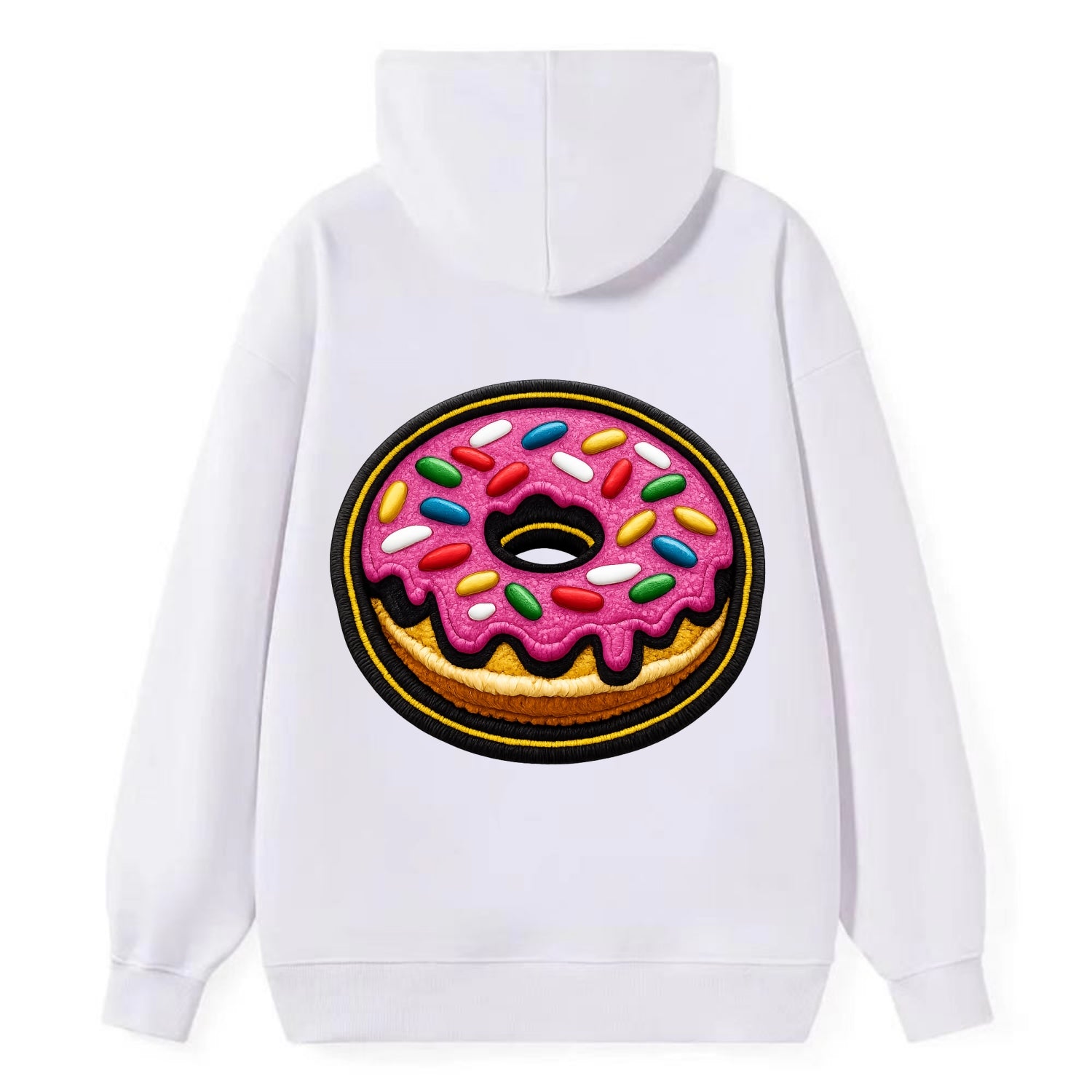 DONUT SPRINKLES - glazed donut with sprinkles in pink and rainbow , sweet - Classic Pullover Hoodie - White