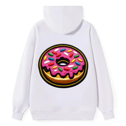 DONUT SPRINKLES - glazed donut with sprinkles in pink and rainbow , sweet - Classic Pullover Hoodie - White